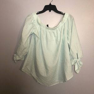 Seersucker Teal and White Off the Shoulder Medium